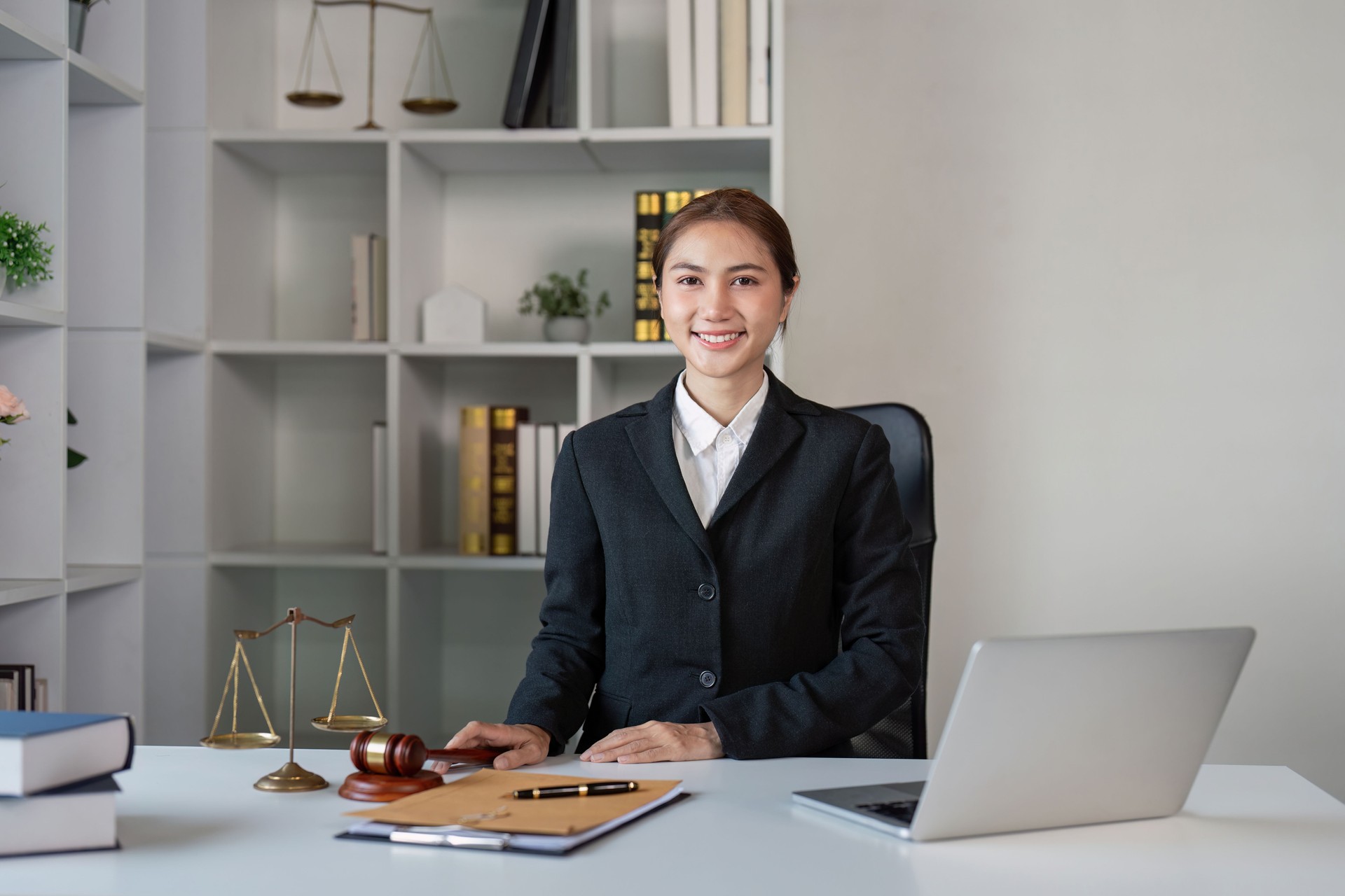Lawyer in office setting professional workspace business environment workspace perspective legal expertise highlighted